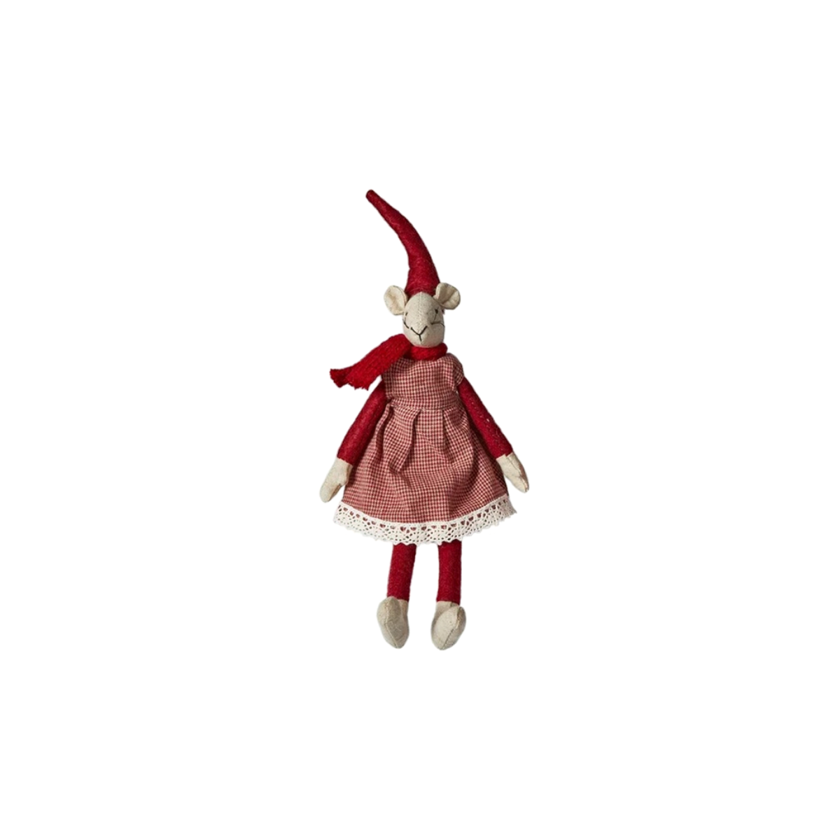 Noa & Nelli Sitting Christmas Mice – Dungarees & Gingham, 20cm