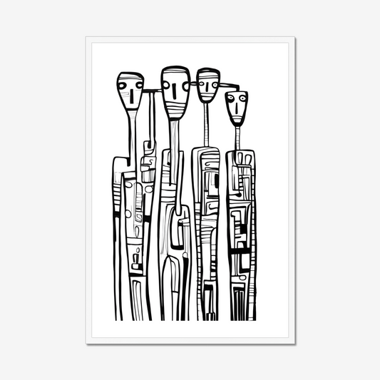 Black and white abstract art print on a white background