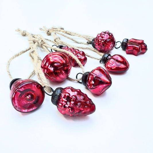 Mini Red Glass Christmas Baubles - Set of 8