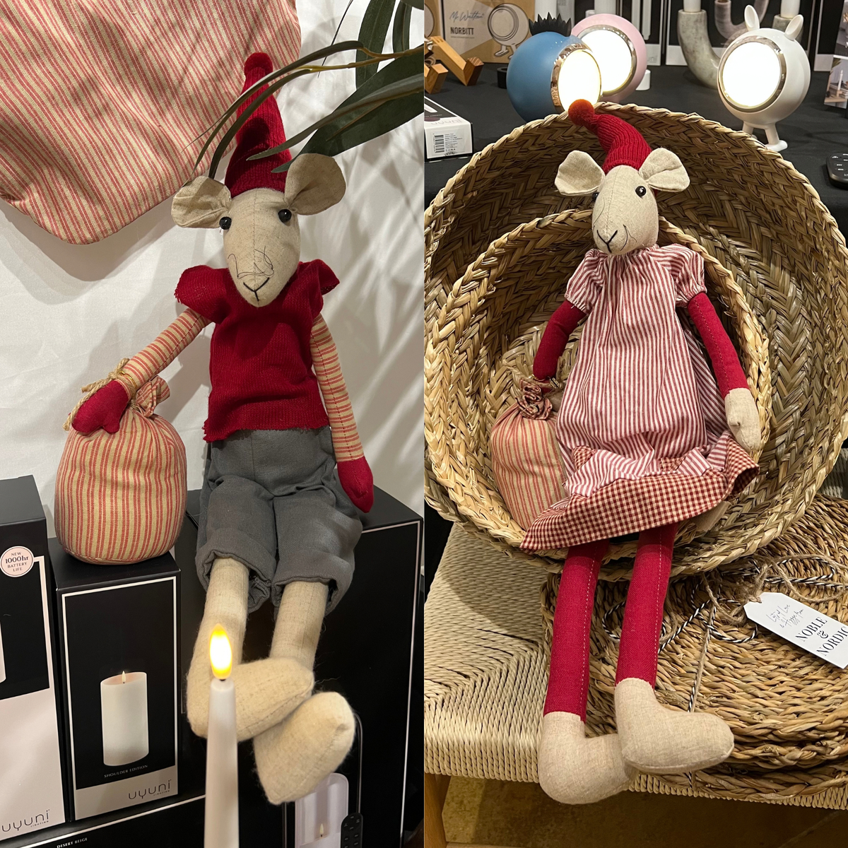 Noa & Nelli Christmas Mice with Sacks, Grey, H50cm