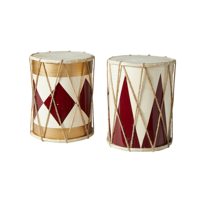 Large Decorative Wooden Christmas Drum – Red & Cream, 19×24cm