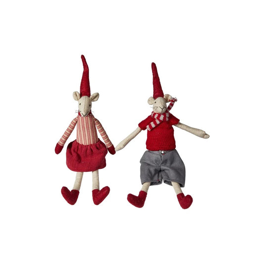 Noa & Nelli Sitting Christmas Mice – Red Knit & Stripes, 20cm