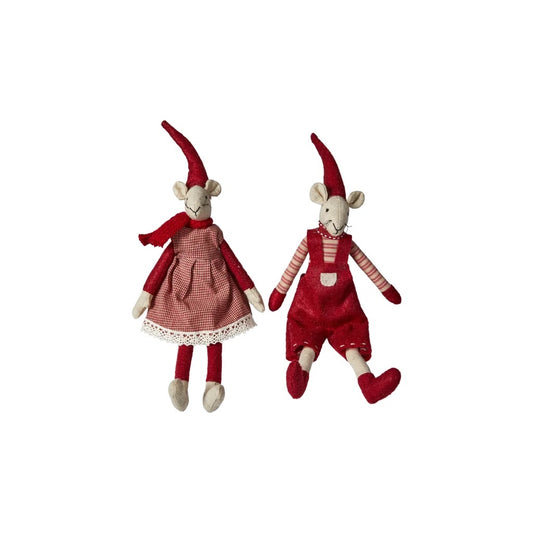 Noa & Nelli Sitting Christmas Mice – Dungarees & Gingham, 20cm