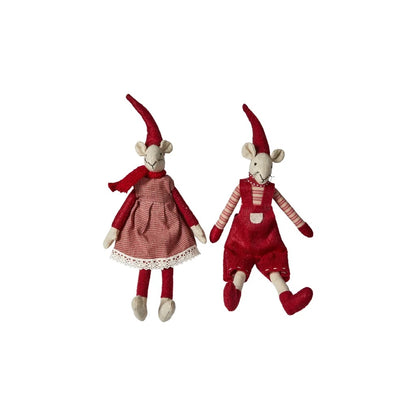 Noa & Nelli Sitting Christmas Mice – Dungarees & Gingham, 20cm