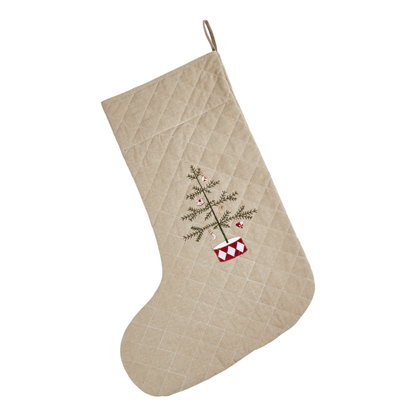 XLarge Embroidered Christmas Tree Stocking – Quilted Cotton, 84cm