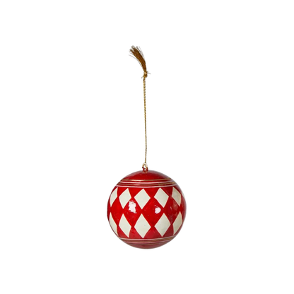 Hand-Painted Papier-Mâché Christmas Bauble – Red & Gold, 7cm
