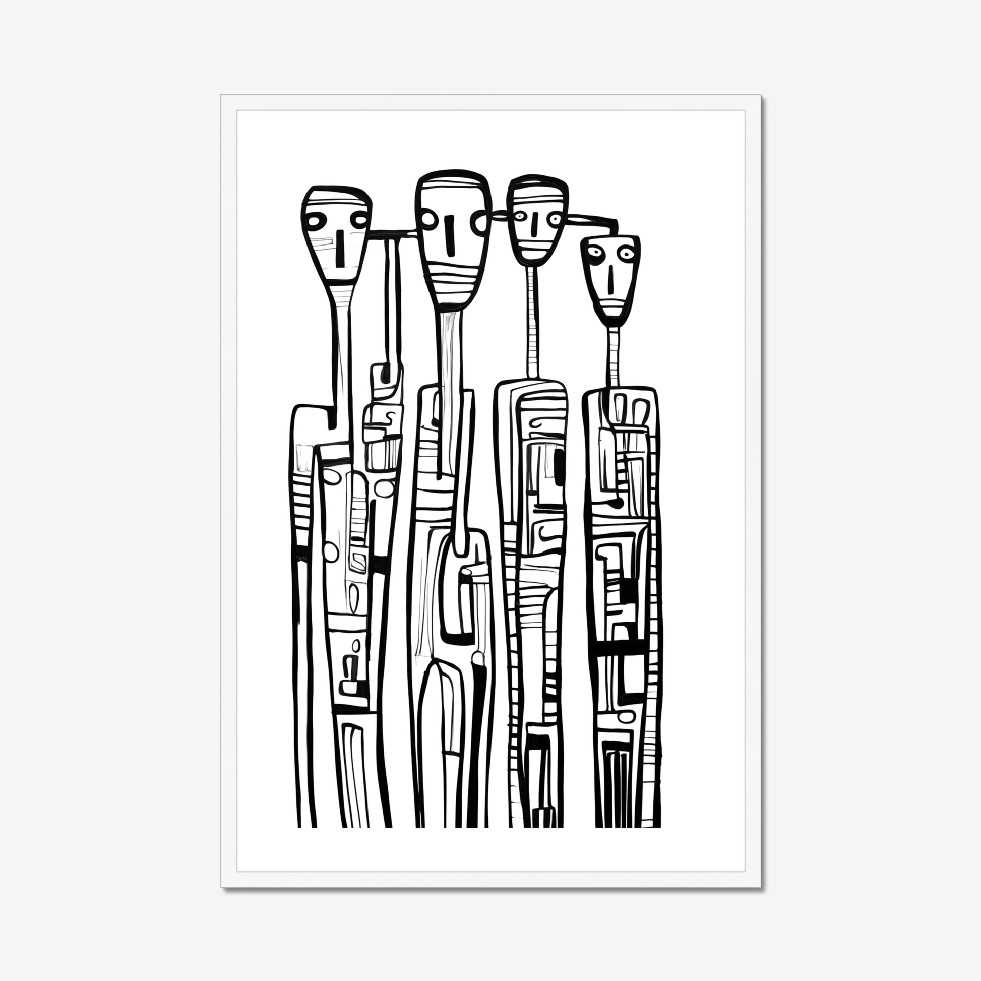 Black and white abstract art print on a white background
