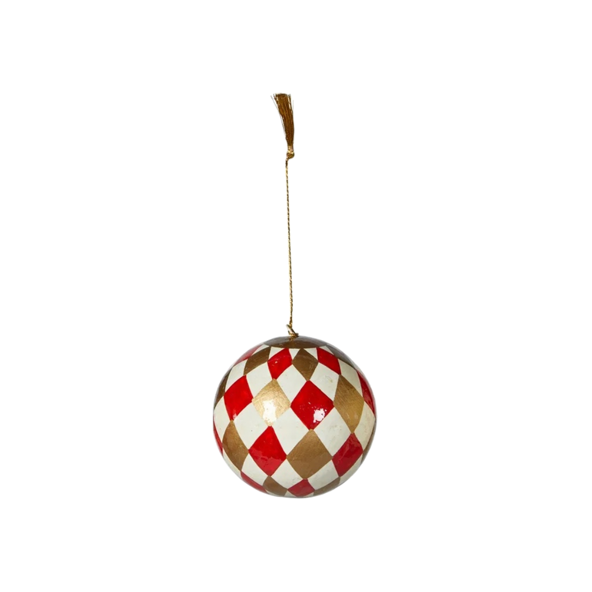 Hand-Painted Papier-Mâché Christmas Bauble – Red & Gold, 7cm