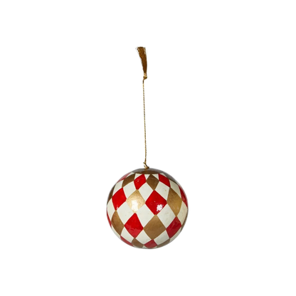 Hand-Painted Papier-Mâché Christmas Bauble – Red & Gold, 7cm