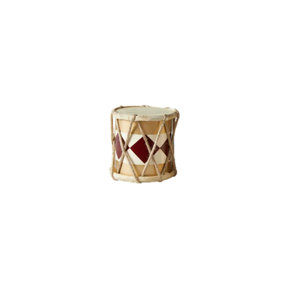 Decorative Wooden Christmas Drum – Red & Cream, 7cm, Set