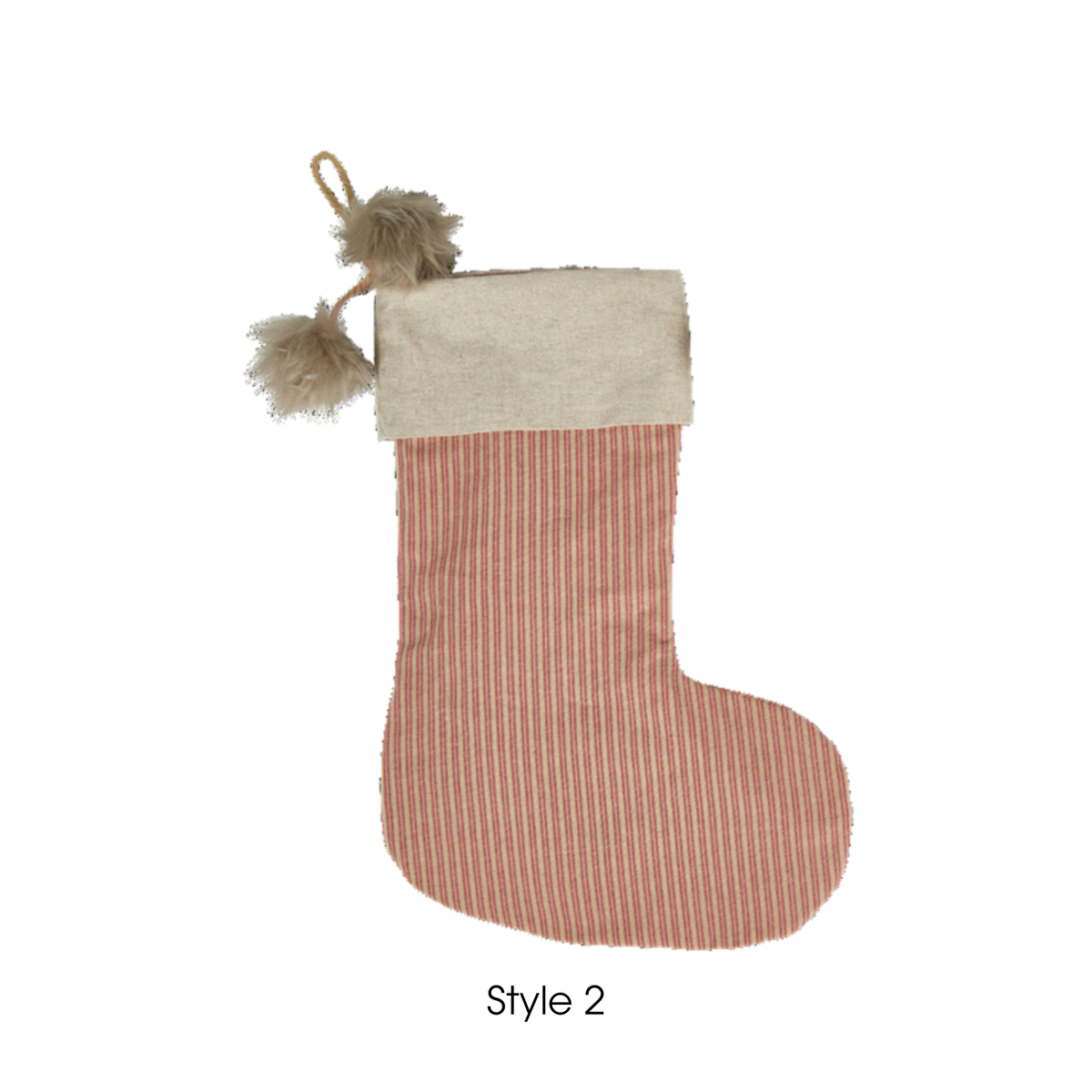 Scandinavian Striped Christmas Stocking with Pom Poms – Red & Natural, 43cm