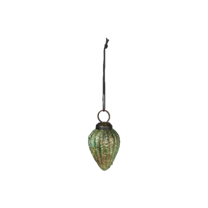 Small Glass Pine Cone Christmas Ornament – Antique Mosaic Green, 6cm