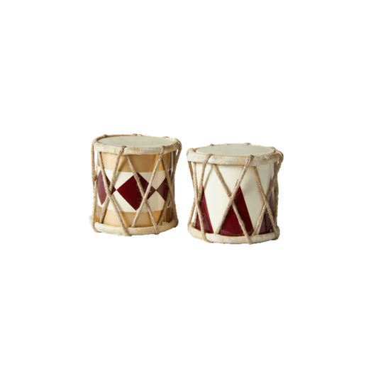 Decorative Wooden Christmas Drum – Red & Cream, 7cm, Set