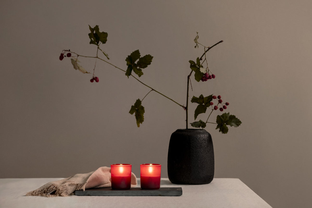 Glass LED Candles, Wine Red, 6x7 cm, 2-Pack