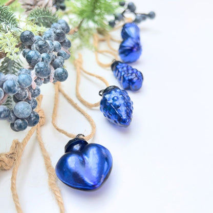 Blue glass mini Christmas Baubles with jute string and Christmas garland
