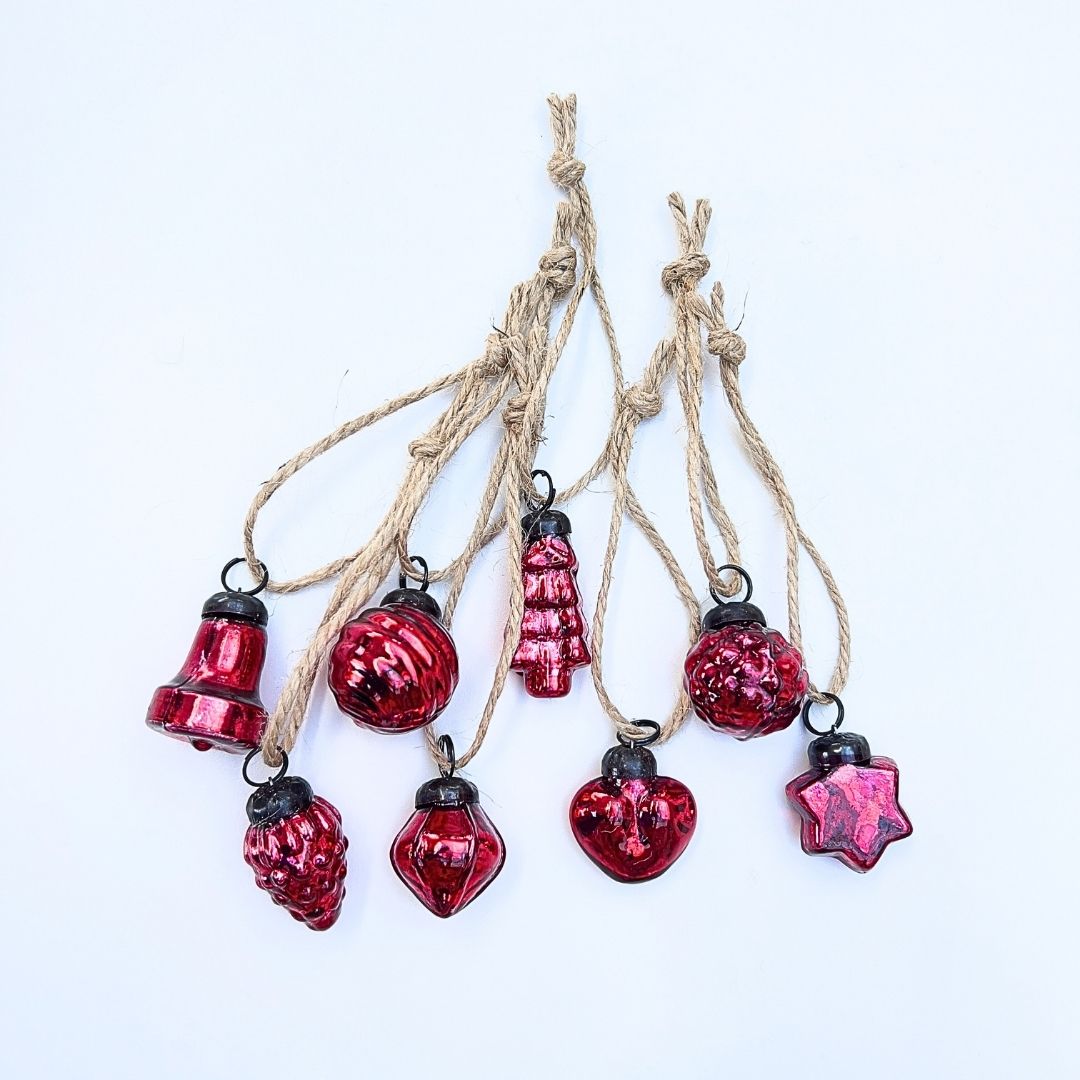 Mini Red Glass Christmas Baubles - Set of 8