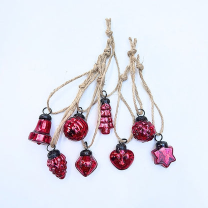 Mini Red Glass Christmas Baubles - Set of 8