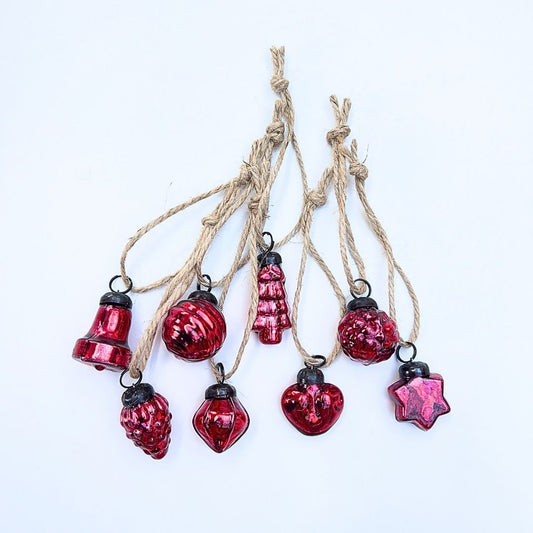 Mini Red Glass Christmas Baubles - Set of 8