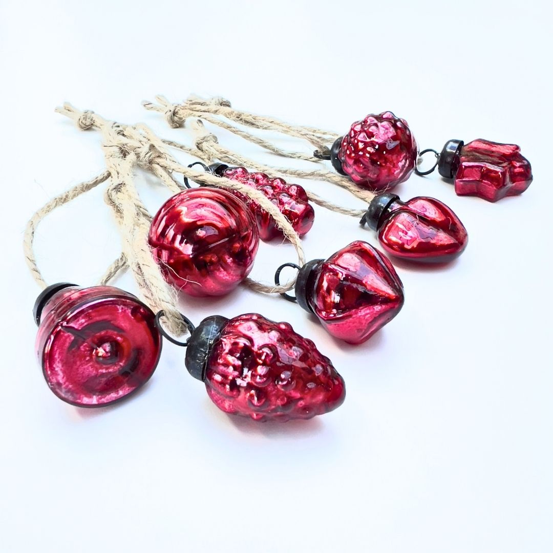 Mini Red Glass Christmas Baubles - Set of 8