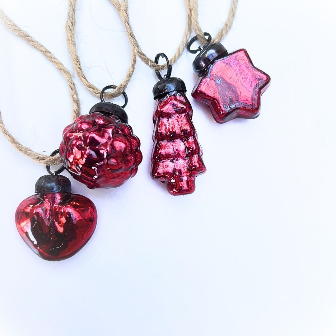 Mini Red Glass Christmas Baubles - Set of 8