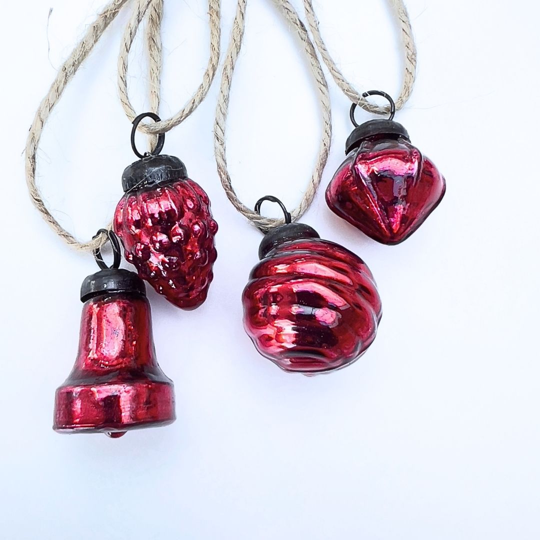 Mini Red Glass Christmas Baubles - Set of 8