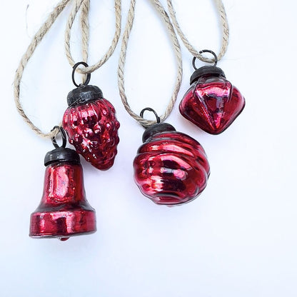 Mini Red Glass Christmas Baubles - Set of 8