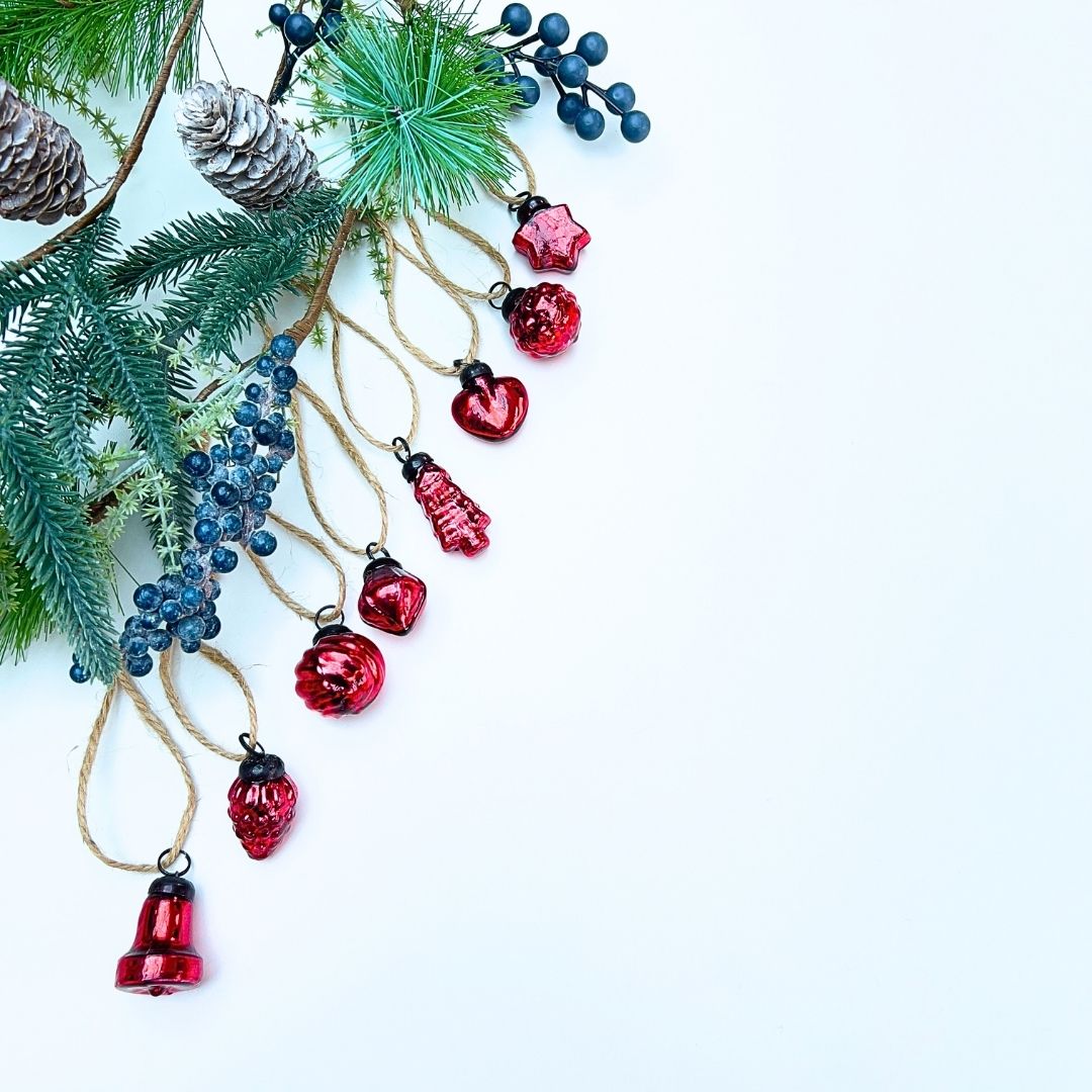 Mini Red Glass Christmas Baubles - Set of 8