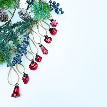 Mini Red Glass Christmas Baubles - Set of 8
