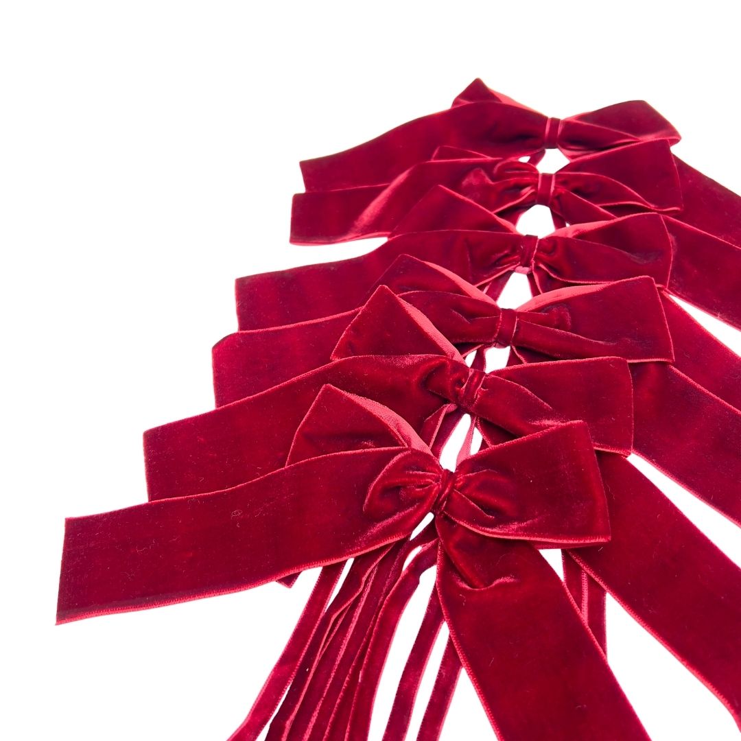 Burgundy Velvet Bows - Set of 6