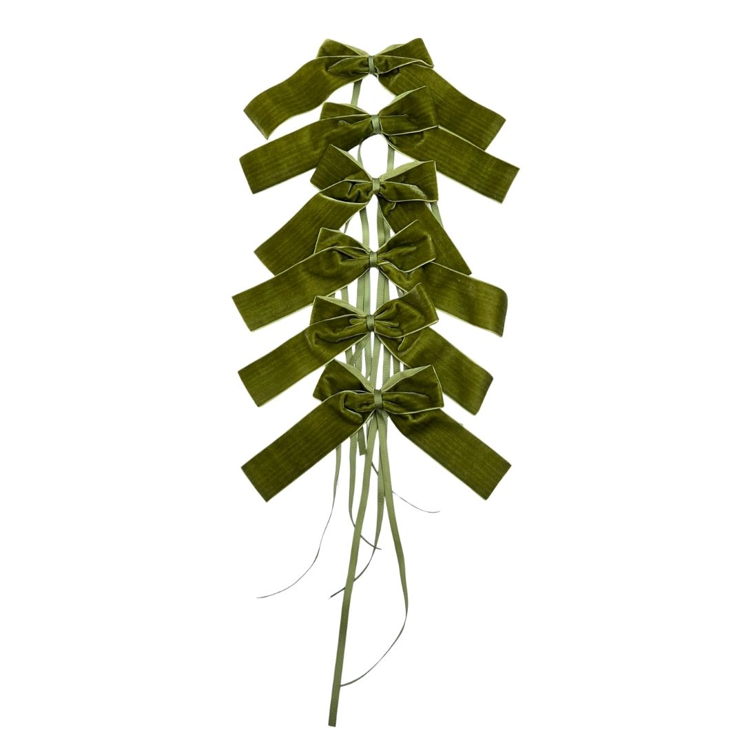 Rustic Green Velvet Bows - Set of 6