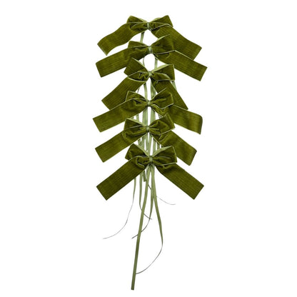 Rustic Green Velvet Bows - Set of 6