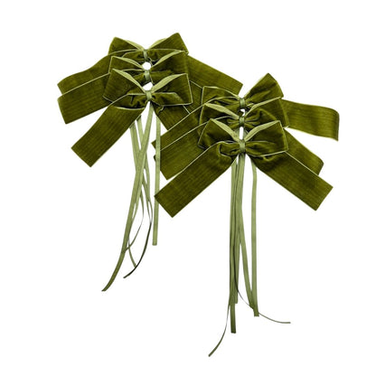 Rustic Green Velvet Bows - Set of 6