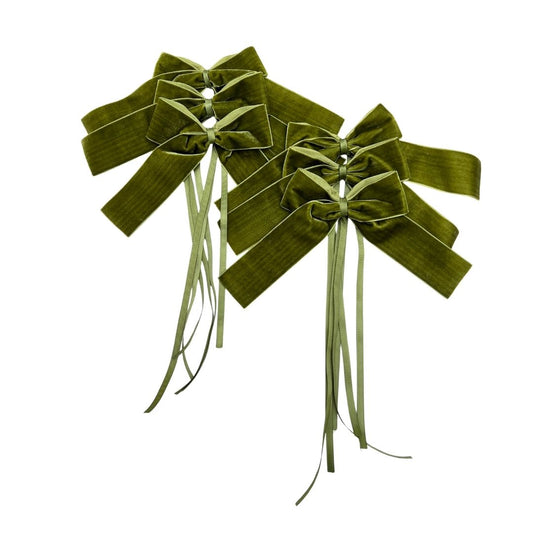 Rustic Green Velvet Bows - Set of 6