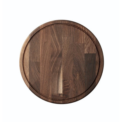 Round Gourmet Cutting Board w/ Juice Groove - Smoked Oak, D35cm