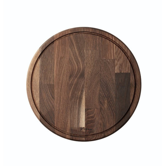Round Gourmet Cutting Board w/ Juice Groove - Smoked Oak, D35cm