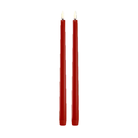 Slim LED Taper Candles, Red, 32cm, 2-Pack